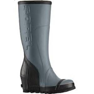 Sorel Joan Rain Wedge Tall Boot Black  / Gray Size 7.5